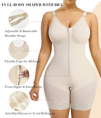 Front Zip Full Bust Mid-Thigh Faja Bodysuit