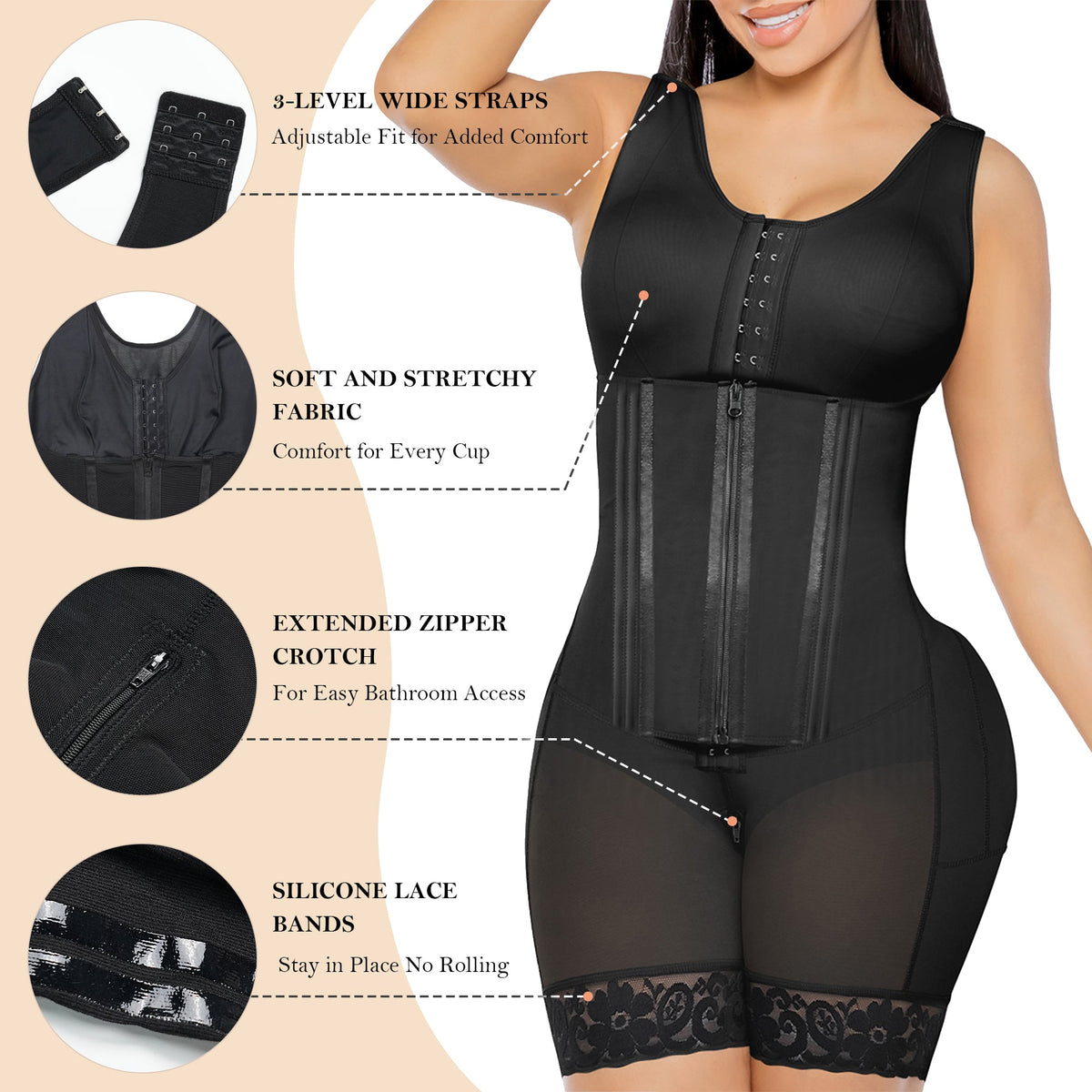 Steel Boned High Compression Full Bust Faja Bodysuit