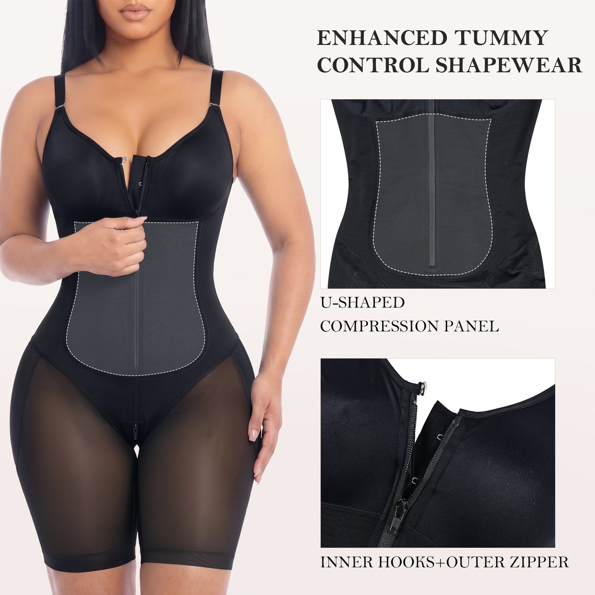 U-Shaped 3-Layer Fajas Shapewear Bodysuit