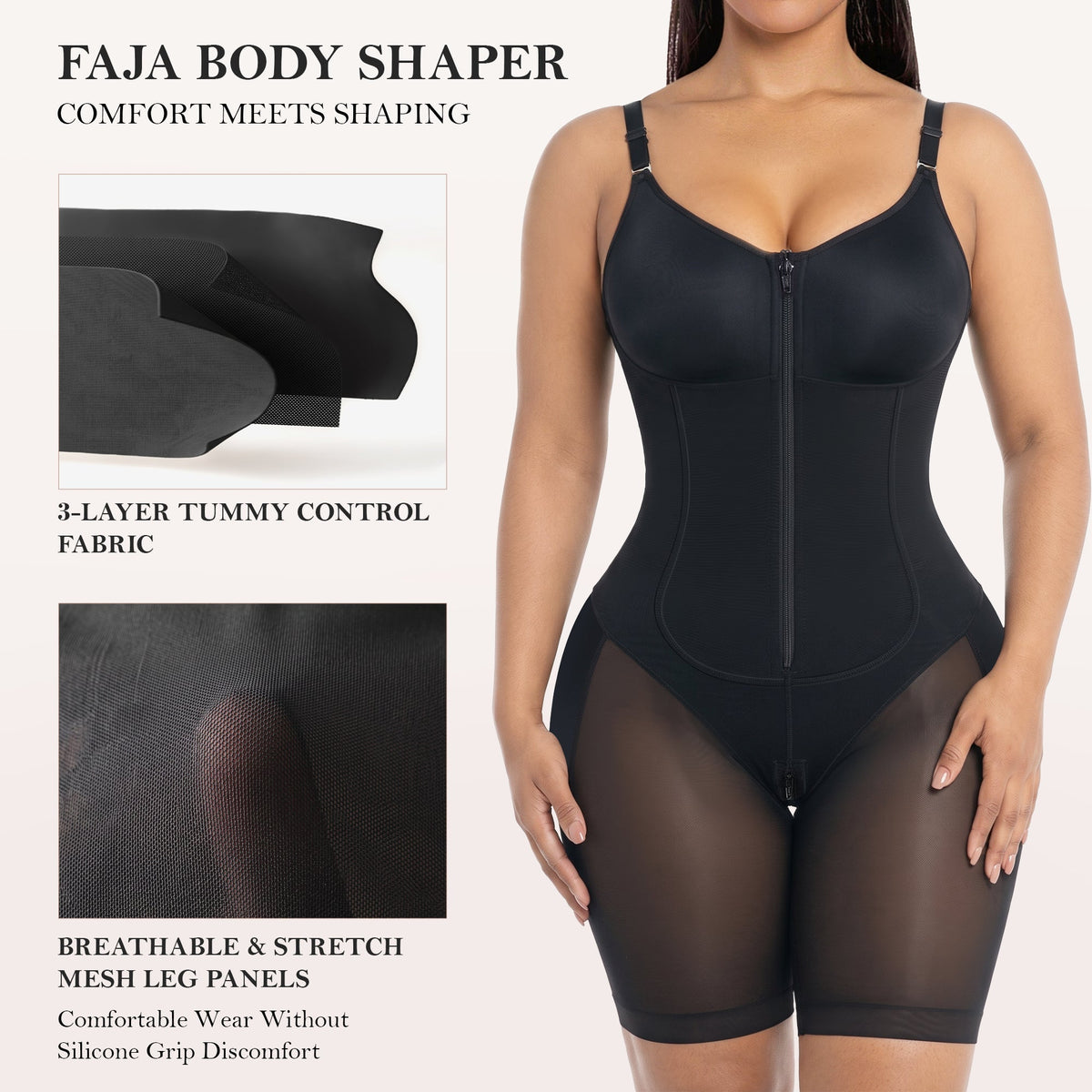 U-Shaped 3-Layer Fajas Shapewear Bodysuit