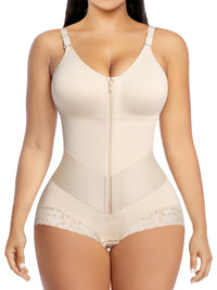 V-Panel Tummy Control Front Zip Brief Cut Faja Bodysuit