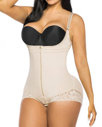 Open Bust Front Zip Brief Cut Faja Bodysuit