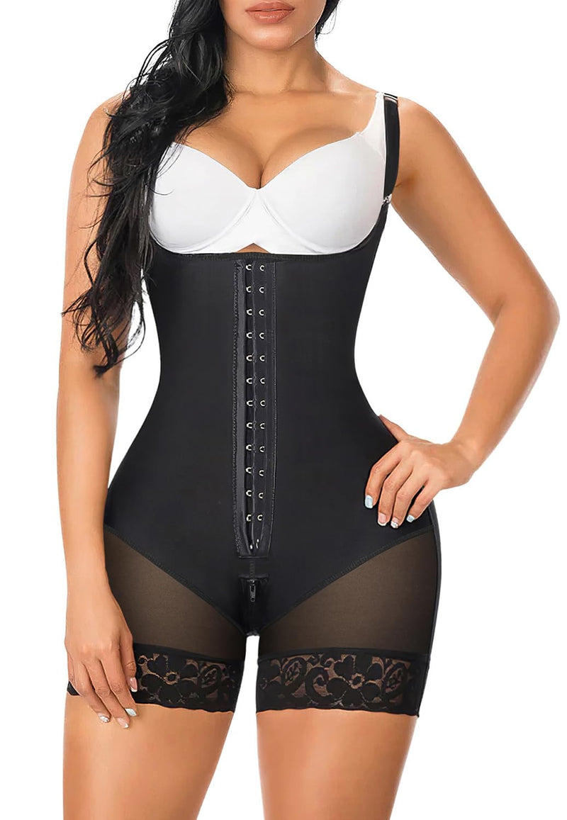 Open Bust Front Hook Mid-Thigh Faja Bodysuit