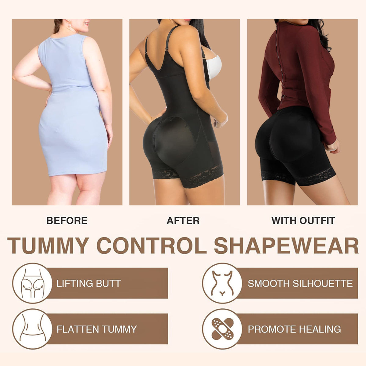 Open Bust Front Hook Mid-Thigh Faja Bodysuit
