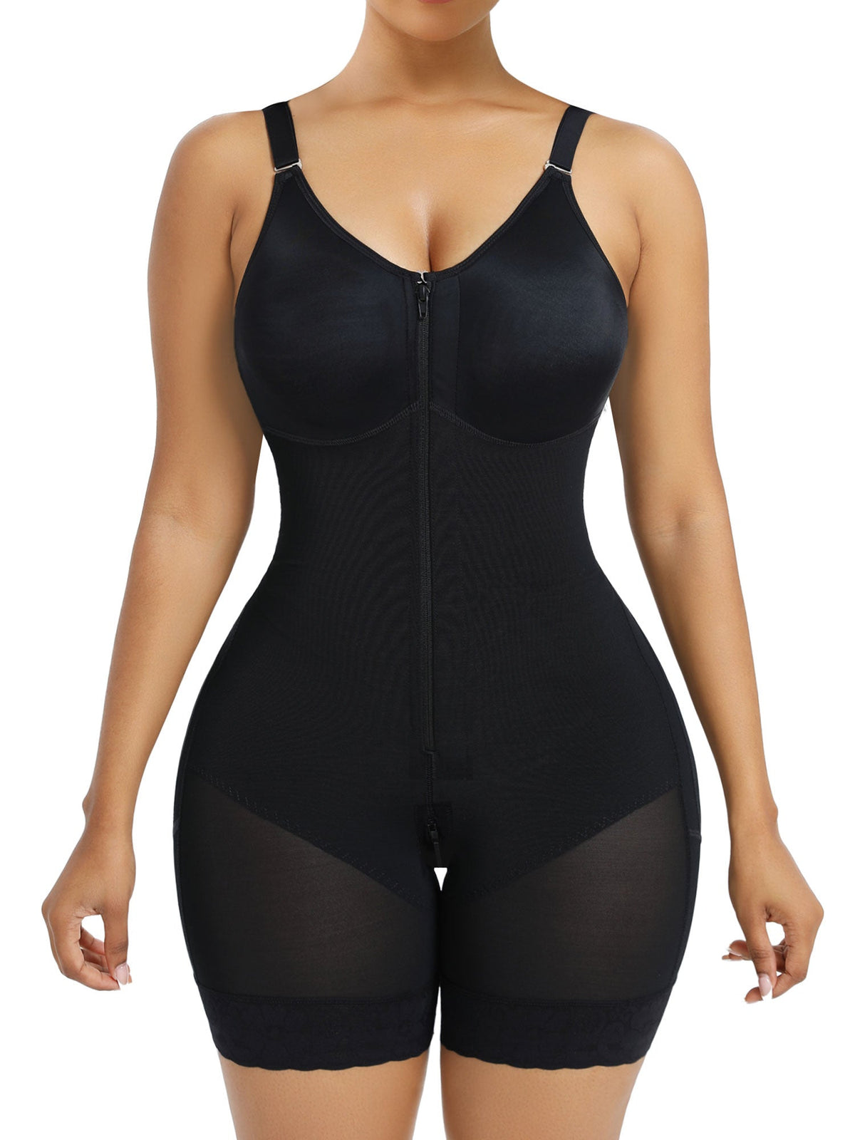 Front Zip Full Bust Mid-Thigh Faja Bodysuit