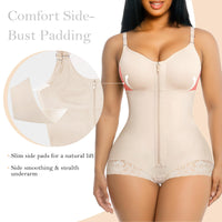 Side Bust Padded Front Zip Brief Cut Bodysuit